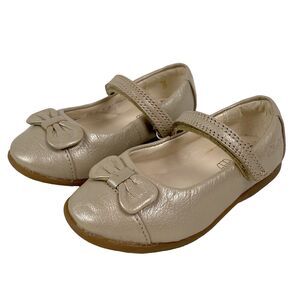 Clarks Dance Harper First Shoes Leather Bow Adjustable Strap Champagne Sz 6W